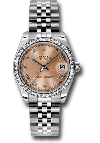 Rolex Datejust 178384 Steel and White Gold 31 46 Diamond Bezel - Pink Roman Dial - Jubilee Bracelet - prj