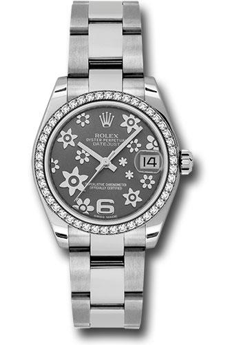 Rolex Datejust 178384 Steel and White Gold 31 46 Diamond Bezel - Dark Rhodium Floral Motif Arabic 6 Dial - Oyster Bracelet - rfo