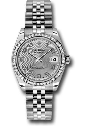 Rolex Datejust 178384 Steel and White Gold 31 46 Diamond Bezel - Silver Concentric Circle Arabic Dial - Jubilee Bracelet - scaj