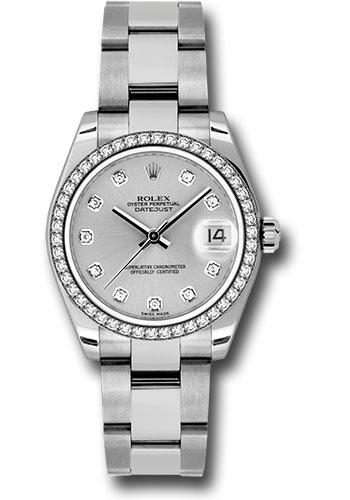 Rolex Datejust 178384 Steel and White Gold 31 46 Diamond Bezel - Silver Diamond Dial - Oyster Bracelet - sdo