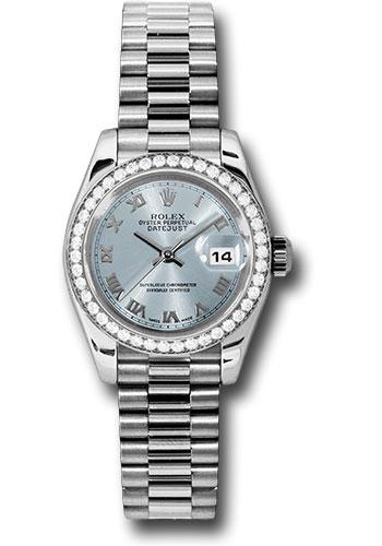 Rolex Lady-Datejust 179136 Platinum 26 42 Diamond Bezel - Ice Blue Roman Dial - President Bracelet - ibrp Main image