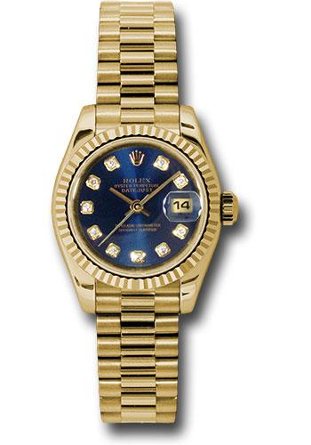 Rolex Lady-Datejust 179178 Yellow Gold 26 Fluted Bezel - Blue Diamond Dial - President Bracelet - bldp