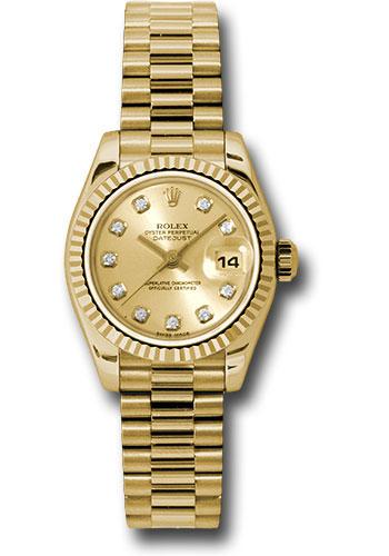 Rolex Lady-Datejust 179178 Yellow Gold 26 Fluted Bezel - Champagne Diamond Dial - President Bracelet - chdp Main image
