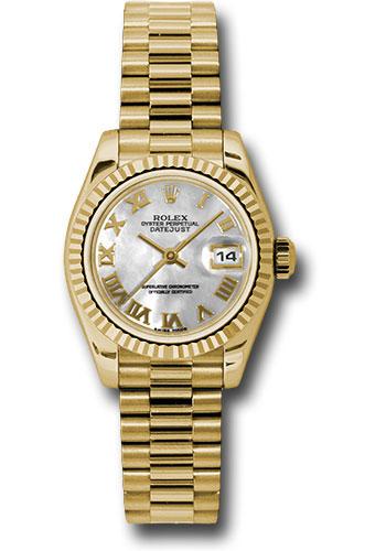 Rolex Lady-Datejust 179178 Yellow Gold 26 Fluted Bezel - Mother-Of-Pearl Roman Dial - President Bracelet - mrp Main image