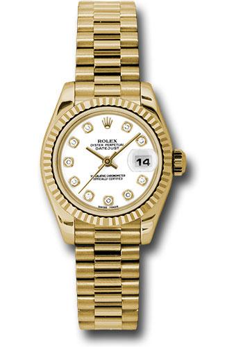 Rolex Lady-Datejust 179178 Yellow Gold 26 Fluted Bezel - White Diamond Dial - President Bracelet - wdp Main image