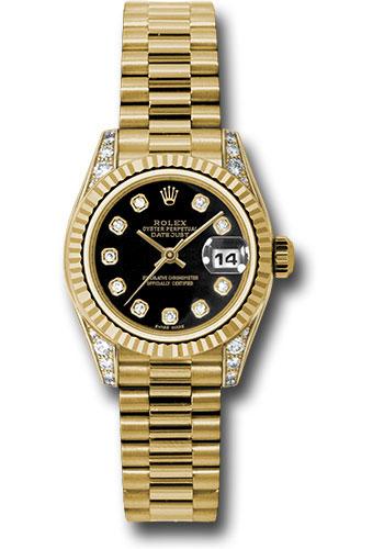 Rolex Lady-Datejust 179238 Yellow Gold 26 Fluted Bezel - Black Diamond Dial - President Bracelet - bkdp