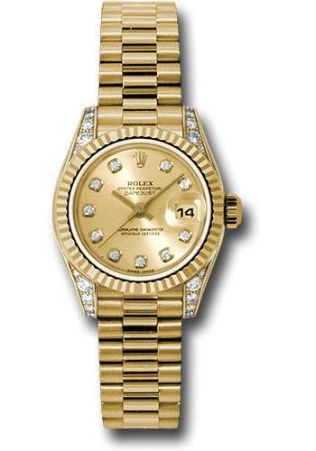 Rolex Lady-Datejust 179238 Yellow Gold 26 Fluted Bezel - Champagne Diamond Dial - President Bracelet - chdp