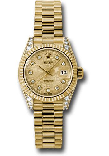 Rolex Lady-Datejust 179238 Yellow Gold 26 Fluted Bezel - Champagne Jubilee Diamond Dial - President Bracelet - chjdp