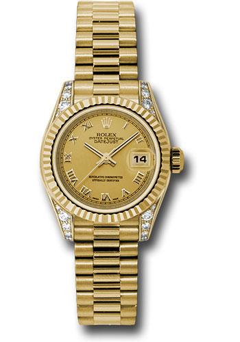 Rolex Lady-Datejust 179238 Yellow Gold 26 Fluted Bezel - Champagne Roman Dial - President Bracelet - chrp