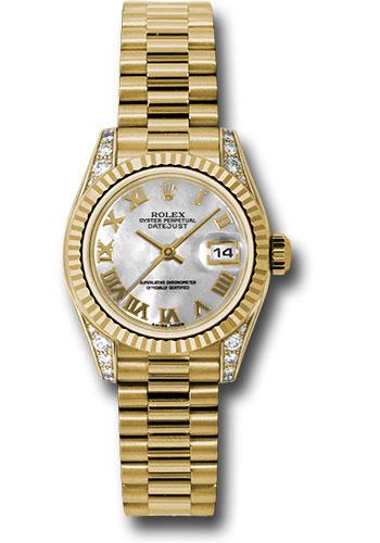 Rolex Lady-Datejust 179238 Yellow Gold 26 Fluted Bezel - Mother-Of-Pearl Roman Dial - President Bracelet - mrp