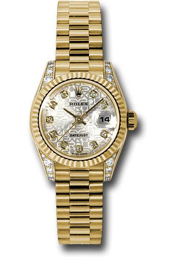 Rolex Lady-Datejust 179238 Yellow Gold 26 Fluted Bezel - Silver Jubilee Diamond Dial - President Bracelet - sjdp