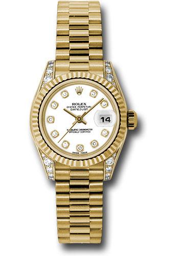 Rolex Lady-Datejust 179238 Yellow Gold 26 Fluted Bezel - White Diamond Dial - President Bracelet - wdp