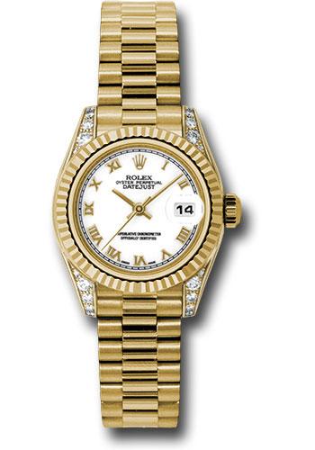 Rolex Lady-Datejust 179238 Yellow Gold 26 Fluted Bezel - White Roman Dial - President Bracelet - wrp