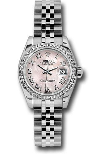 Rolex Lady-Datejust 179384 Steel and White Gold Lady Datejust 26 46 Diamond Bezel - Pink Mother-Of-Pearl Roman Dial - Jubilee Bracelet - pmrj