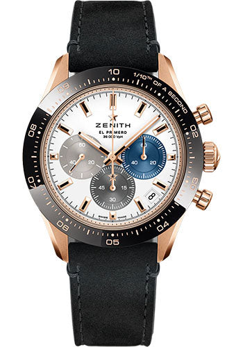 Zenith 18.3100.3600/69.C920 Chronomaster Sport Rose Gold And Ceram - White Matte Dial - Leather Strap Main image