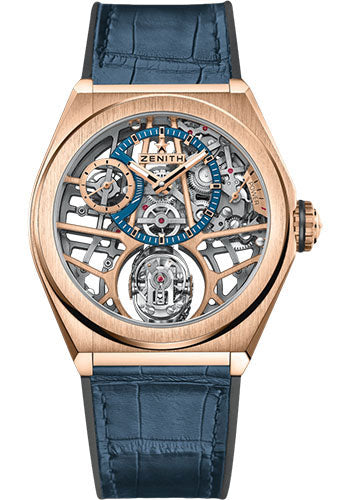 Zenith 18.9000.8812/79.R584 Defy Zero G Rose Gold - Openworked Dial - Black Rubber and Alligator Strap Main image