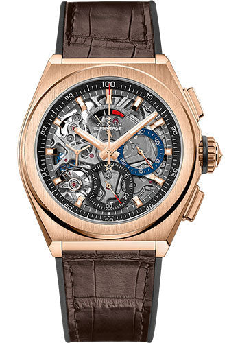 Zenith 18.9000.9004/71.R585 Defy El Primero 21 Rose Gold - Openworked Dial - Black Rubber and Alligator Strap Main image