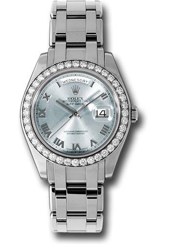 Rolex Day-Date 18946 Platinum Special Edition 39 40 Diamond Bezel - Glacier Blue Roman Dial - glar