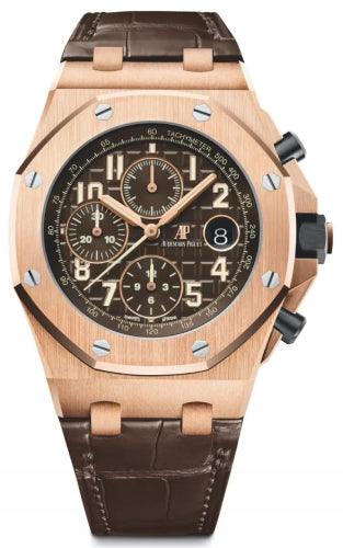 Audemars Piguet Royal Oak Offshore 26470OR.OO.A099CR.01 42mm Selfwinding Chronograph Rose Gold Brown Arabic Dial Leather Bracelet