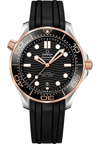 Omega Seamaster 210.22.42.20.01.002 Diver 300M Co-Axial Master Chronometer 42mm Steel And Sedna Gold Case - Unidirectional Bezel - Black Ceramic Dial - Black Rubber Strap Main image