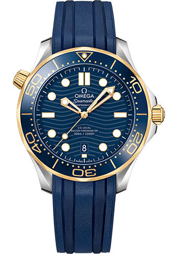 Omega Seamaster 210.22.42.20.03.001 Diver 300M Co-Axial Master Chronometer 42mm Steel And Yellow Gold Case - Unidirectional Bezel - Blue Ceramic Dial - Blue Rubber Strap Main image