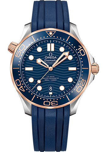 Omega Seamaster 210.22.42.20.03.002 Diver 300M Co-Axial Master Chronometer 42mm Steel And Sedna Gold Case - Unidirectional Bezel - Blue Ceramic Dial - Blue Rubber Strap Main image
