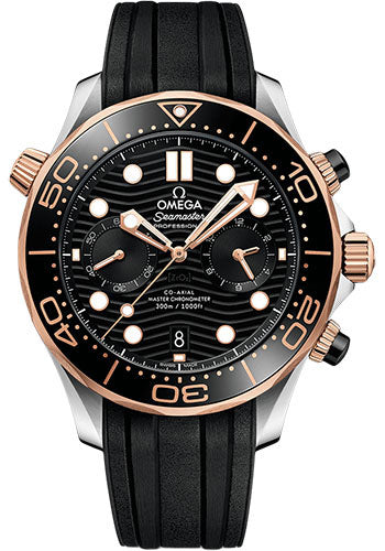 Omega Seamaster 210.22.44.51.01.001 Diver 300M Omega Co-Axial Master Chronometer Chronograph - 44mm Steel And Sedna Gold Case - Black Dial - Black Rubber Strap