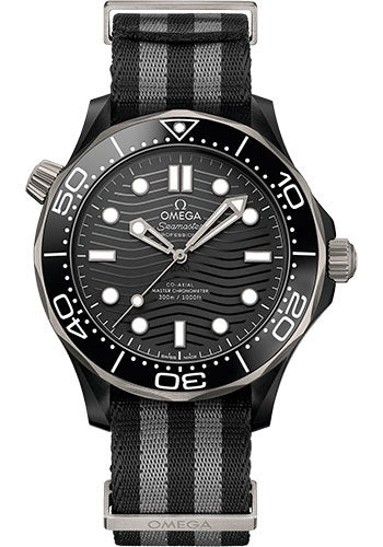 Omega Seamaster 210.92.44.20.01.002 Diver 300M Co-Axial Master Chronometer 43.5mm Black Ceramic Case - Brushed Black Ceramic [Zro2] Dial - 5-Stripe Black And Grey Nato Strap Main image