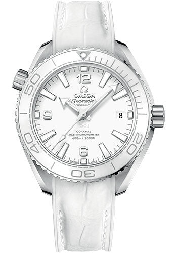Omega 215.33.40.20.04.001 Planet Ocean 600M Co-Axial Master Chronometer 39.5mm Steel Case - Unidirectional White Cermaic Bezel - White Dial - White Leather Strap