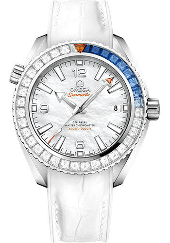 Omega 215.58.40.20.05.001 Planet Ocean 600M Co-Axial Master Chronometer Limited Edition of 88 39.5mm White Gold Case - Unidirectional Diamond Bezel - Mother-Of-Pearl Dial - White Leather Strap Main image