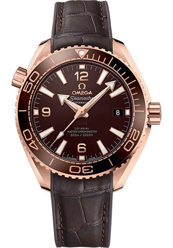 Omega 215.63.40.20.13.001 Planet Ocean 600M Co-Axial Master Chronometer 39.5mm Sedna Gold Case - Unidirectional Brown Cermaic Bezel - Chocolate Brown Dial - Brown Leather Strap