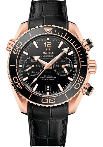 Omega 215.63.46.51.01.001 Planet Ocean 600 M Omega Co-axial Master Chronometer Chronograph 45.5mm Sedna Gold Case - Unidirectional Black Ceramic Bezel - Black Ceramic Dial - Black Leather Strap