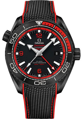 Omega 215.92.46.22.01.003 Planet Ocean 600 M Omega Co-axial Master Chronometer GMT Deep Black 45.5mm Black Ceramic Case - Unidirectional Bezel - Black Dial - Black Rubber Strap