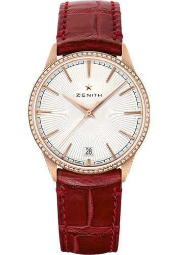 Zenith 22.3200.670/01.C831 Elite Classic Rose Gold - Diamond Bezel - Silver Dial - Burgundy Alligator Strap Main image