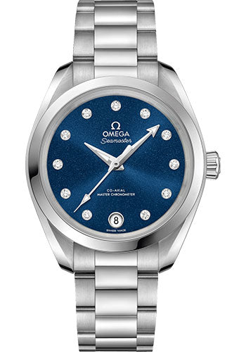 Omega Seamaster 220.10.34.20.53.001 Aqua Terra 150M Co-Axial Master Chronometer 34mm Steel Case - Glossy Midnight-Blue Diamond Dial Main image