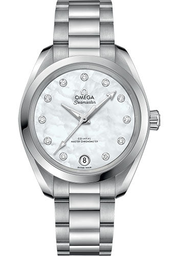 Omega Seamaster 220.10.34.20.55.001 Aqua Terra 150M Co-Axial Master Chronometer 34mm Steel Case - White Mother-Of-Pearl Diamond Dial Main image