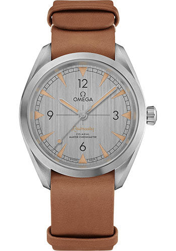Omega Seamaster 220.12.40.20.06.001 Railmaster Omega Co-Axial Master Chronometer 40mm Steel Case - Vertically Brushed Grey Dial - Brown Leather Nato Strap