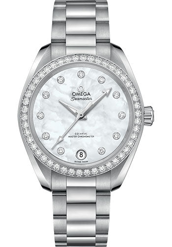 Omega Seamaster 220.15.34.20.55.001 Aqua Terra 150M Co-Axial Master Chronometer 34mm Steel Case - Diamond-Set Bezel - White Mother-Of-Pearl Diamond Dial Main image