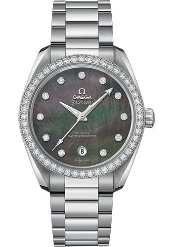 Omega Seamaster 220.15.38.20.57.001 Aqua Terra 150M Co-Axial Master Chronometer Ladies 38mm Steel Case - Diamond-Set Bezel - Tahiti Mother-Of-Pearl Diamond Dial