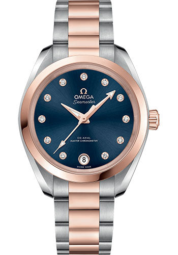 Omega Seamaster 220.20.34.20.53.001 Aqua Terra 150M Co-Axial Master Chronometer 34mm Steel And Sedna Gold Case - Glossy Ocean-Blue Diamond Dial