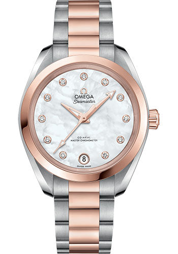 Omega Seamaster 220.20.34.20.55.001 Aqua Terra 150M Co-Axial Master Chronometer 34mm Steel And Sedna Gold Case - White Mother-Of-Pearl Diamond Dial