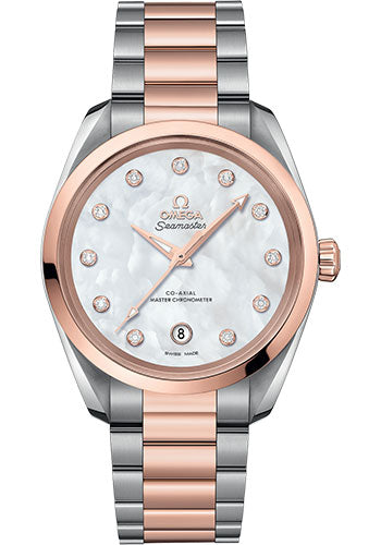 Omega Seamaster 220.20.38.20.55.001 Aqua Terra 150M Co-Axial Master Chronometer Ladies 38mm Steel And Sedna Gold Case - White Mother-Of-Pearl Diamond Dial