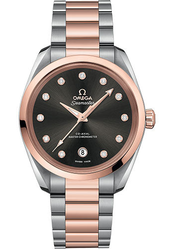 Omega Seamaster 220.20.38.20.56.001 Aqua Terra 150M Co-Axial Master Chronometer Ladies 38mm Steel And Sedna Gold Case - Glossy Grey Diamond Dial