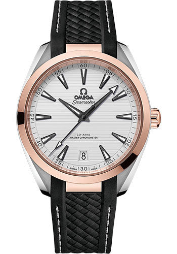 Omega 220.22.41.21.02.001 Aqua Terra 150M Co-Axial Master Chronometer 41mm Steel And Sedna Gold Case - Silvery Dial - Black Structured Rubber Strap