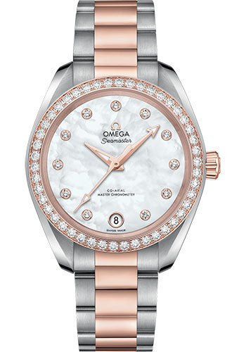 Omega Seamaster 220.25.34.20.55.001 Aqua Terra 150M Co-Axial Master Chronometer 34mm Steel And Sedna Gold Case - Diamond-Set Bezel - White Mother-Of-Pearl Diamond Dial