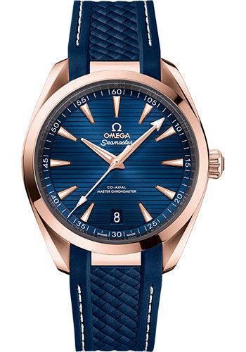 Omega Seamaster 220.52.41.21.03.001 Aqua Terra 150M Co-Axial Master Chronometer 41mm Sedna Gold Case - Blue Dial - Blue Rubber Strap