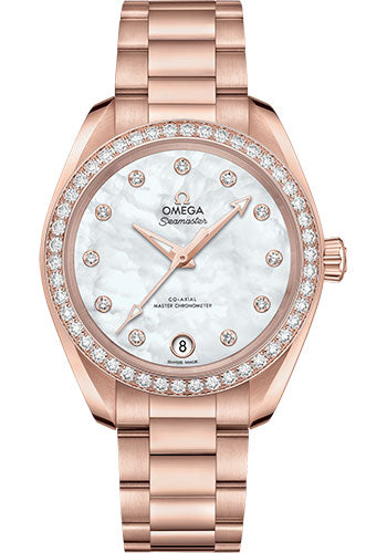 Omega Seamaster 220.55.34.20.55.001 Aqua Terra 150M Co-Axial Master Chronometer 34mm Sedna Gold Case - Diamond-Set Bezel - White Mother-Of-Pearl Diamond Dial Main image