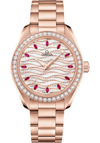Omega Seamaster 220.55.34.20.99.004 Aqua Terra 150M Omega Co-Axial Master Chronometer - 34mm Sedna Gold Case - Diamond Bezel - White Diamond Wave Ruby Dial Main image