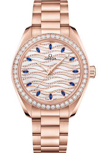 Omega Seamaster 220.55.34.20.99.005 Aqua Terra 150M Co-Axial Master Chronometer 34mm Sedna Gold Case - Diamond-Set Bezel - Radiant Diamond Dial