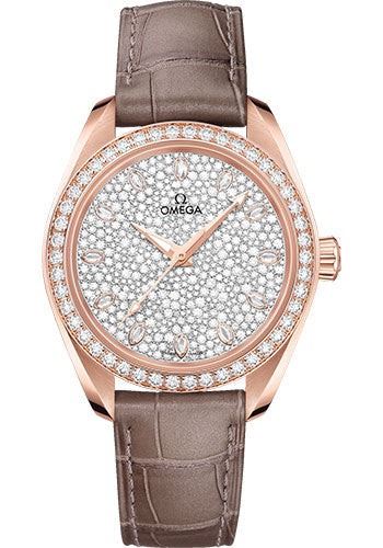 Omega Seamaster 220.58.34.20.99.003 Aqua Terra 150M Co-Axial Master Chronometer 34mm Sedna Gold Case - Diamond-Set Bezel - Radiant Diamond Dial - Taupe-Brown Leather Strap Main image